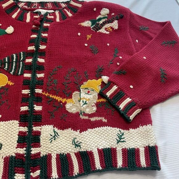Eagle’s Eye VTG Snowman Embroidered Sweater Cardigan Size Medium - Picture 7 of 10